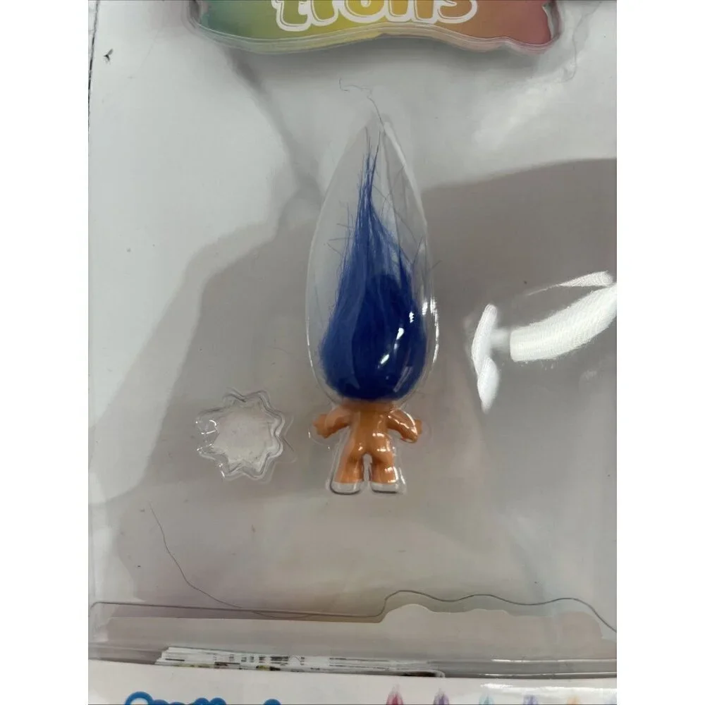 Rare! Hard To Find, Worlds Smallest BLUE Hair Good Luck Troll W/ Gemstone